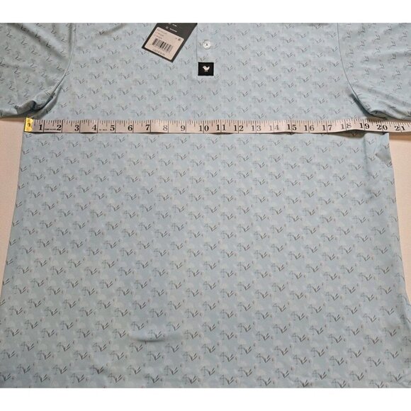 Bad Birdie Shirt Mens Medium Performance Golf Polo AOP Light Blue White Flamingo - Picture 4 of 8